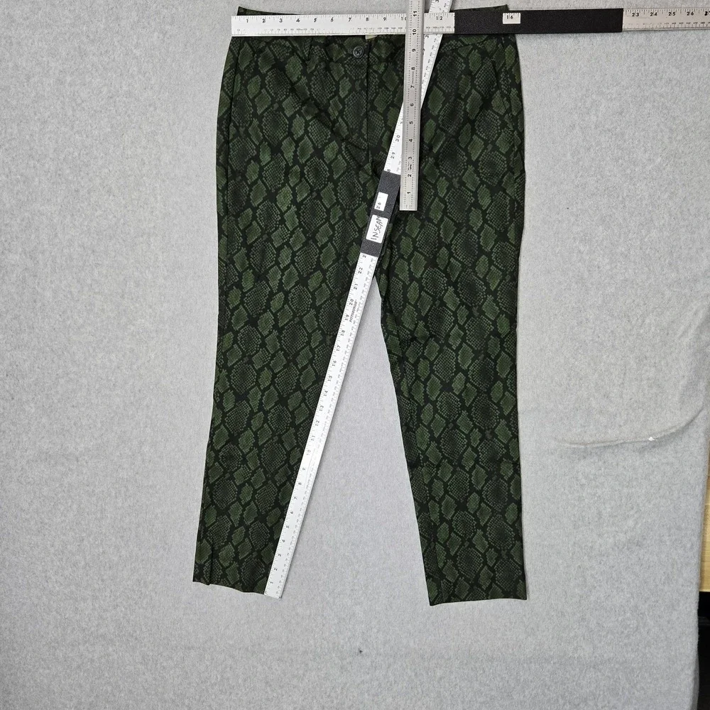 MICHAEL Kors Women Pants 8P Green Snakeskin Print Cropped Button 26